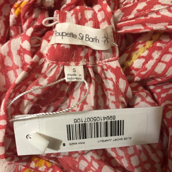 NWT Poupette St. Barth pink maze print Elsie pom pom romper - Picture 6 of 6